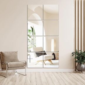 Vlush طول الجدار الكامل مرآة 12 '× 12' '× 8pcs الصالة الرياضية الكاملة الجسم والبلاط الطول الكامل مرآة مرآة مثبتة على الحائط ديكور لصالة الألعاب الرياضية المنزلية ، الباب ، غرفة النوم والحمام