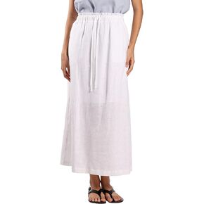 Womens Pure Linen Maxi Skirt Elastic Drawstring Back Slit Casual Long Skirt