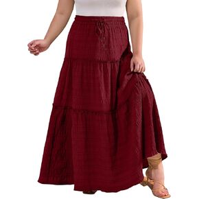 Othyroce Womens Plus Size Casual High Waist Tie Paisley Floral Print Long Maxi Skirt L-4X