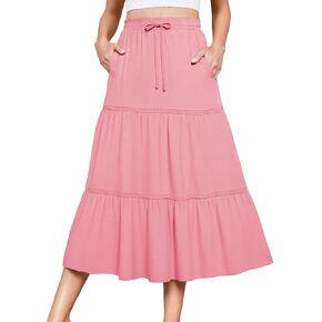 DRESSTELLS Women's Midi Skirts with Pockets Elastic High Waist Flowy Swing A Line Casual Long Skirt
