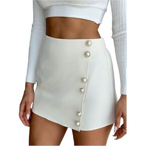 WDIRARA Women's Button Front Wrap Skort Elastic Waist High Waisted Shorts Mini Skirts
