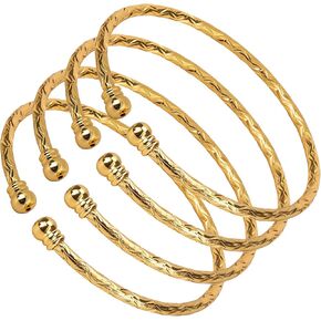 4pcs Bangles for Women Bracelets Jewelry FOR SMALL WRIST (5.5–7 inch), CUSTOMISABLE Unisex Simple Cuff Gold Platinum Plated Fine Fashion Open Bangle, Twisted Style, India Openable Arab Ethiopian Dubai Africa Gift