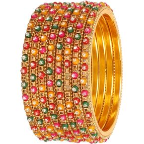 Touchstone "Colorful Bangle Collection Indian Bollywood Rhinestones and Plain Golden Designer Jewelry Bangle Bracelets in Antique Gold Tone for Women.