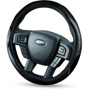 Redline Car Microfiber Leather Steering Wheel Cover Black Genuine Fit 15 inch Universal Anti-Slip Protector for Driverse