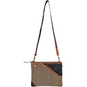 Vaan & Co. Grayson Wide Crossbody Bag – Upcycled Genuine Leather Purse with Top Flap & Tassel