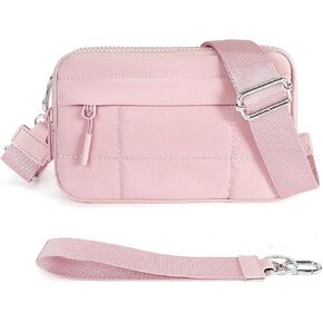 Small Crossbody Bags for Women Nylon Quilted Wristlet RFID Wallets with 4 Zipper Carry All Purse Credit Card Holder