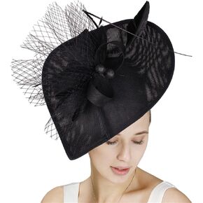 Gibz Women's Wide Brim Fascinator الأنيقة شاي حفلة رئيس Derby مع أغطية رأس زفاف ريشة شبكة