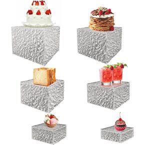 6 Pcs Acrylic Buffet Risers Water Ripple Acrylic Risers Display Stands Wave Grain Food Serving Risers 6 Different Size Display Stands with Hollow Bottoms for Buffet Table, 3"/4"/5"/6"/7"/8"