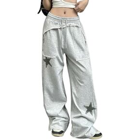 OCUH Star Pants Y2k Sweatpants Drawstring Elastic Waist Baggy Loose Straight Leg Trousers Casual Streetwear