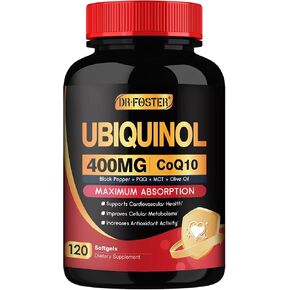 CoQ10 400mg softgels ubiquinol - Co Q 10 ملحق أنزيم Q10 CQ10 400mg بالإضافة إلى فيتامين E ، PQQ ، الفلفل الأسود لصحة القلب ، 120 تهم
