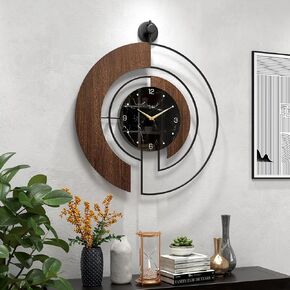 Modern Walnut Marble Dial Wall Clock, Large Wood Metal Frame Silent Non Ticking Wall Clocks for Living Room, Bedroom Decoration, Contemporary Home Wall Decor Gift Idea, 22 in