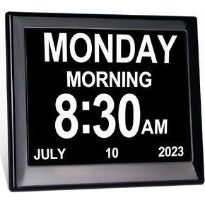 TSITSC 7 Inch Digital Day of The Week Clock Extra Large Non-Abbreviated Dementia Day and Date Time Clocks for Seniors Elderly Impaired Vision Memory Loss 12 Alarm Reminders + Auto-Dimming