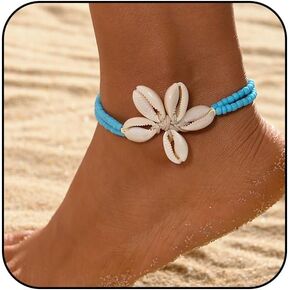 Natural Shell Anklets for Women Boho Beaded Ankle Bracelets Cowrie Shells Flower Waterproof Beach Vacation Foot Jewelry