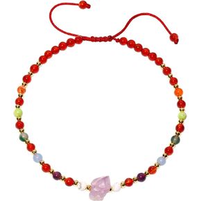 Reiki 7 Chakra Beaded Anklet Raw Amethyst Ankle Bracelets for Women Spiritual Crystals Meditation Yoga Foot Jewelry