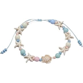 Bohemian Style Shell Foot Chain for Women Starfish Sea Turtle Design Waterproof Beach Bead Weaving Ankle Chains Bracelets Summer Simple Handmade Chain Anklets Beach Foot Chain Jewelry for Women Gifts