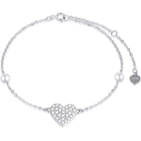 SISGEM 10k Gold Heart with 9k Chain Anklets for Women, Real Gold Created Moissanite Heart Ankle Bracelet with Pearl, Love Jewelry Gifts for Her, 8.6-10.2 Inch