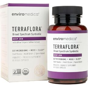Enviromedica Terraflora Deep Zen Synbiotic - Spore Based Probiotics and Prebiotics for Gut Health & Mood Support, Organic Soil Based Probiotic Supplement for Men and Women 60 Capsules