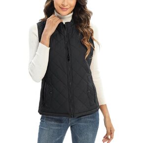 WOWSTAR Women's Lightweight Quilted Vest, Stand Collar Diamond Zip Vest