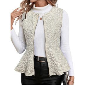 Floerns Women's Sleeveless Jacquard Zip Up Jackets Elegant Business Peplum Vests