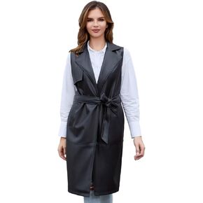 DIASHINY Faux Leather Vest For Women Long Lapel Sleeveless Drape Open Front PU Cardigan