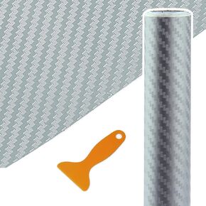 JXJKMMN Carbon Fiber Car Vinyl Wrap,3D Car Wrap Vinyl Roll Change Sticker Carbon Fiber Wrap Roll DIY Car Waterproof Carbon Film with Auto Filming Tools (Silver, 127 * 30cm/50 * 12inch)