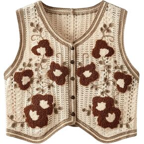 Milumia Women's Floral Crochet Vest Sleeveless Button Down Crop Top Cover Up