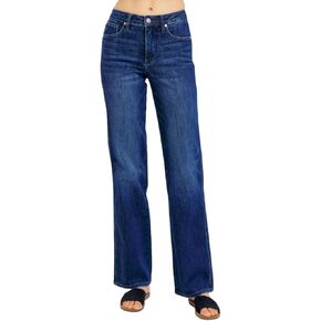 Judy Blue Women's Mid Rise Tummy Control Straight Jeans, Stretch Denim Comfort Fit for Everyday Wear - 88861