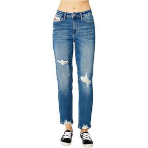 Judy Blue High Waist Queen of Hearts Coin Pocket Boyfriend Relaxed Fit Jeans