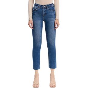 Women's High-Rise Raw Hem Slim Straight Jeans