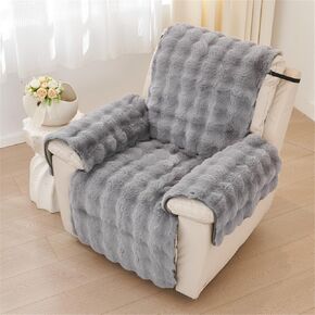 Plush Recliner Slipcover Home Faux Fur Fluffy Recliner Chair Slipcover Non Slip Back Fuzzy Fluffy Reclining Couch Cover Soft Comfort Sofa Slipcover Washable Furniture Protector (Light Gray)