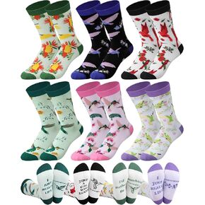 Bonuci 6 Pairs Hummingbird Socks for Women Novelty Bird Crew Socks Bird Nerd Lovers Appreciation Hummingbird Watcher Gifts