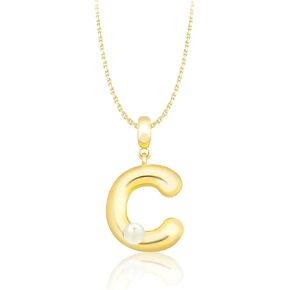 Milan Chiva Bubble Initial Letter Pendant Necklaces for Women 14K Gold Plated Puffy Tiny Letter A-Z Dainty Necklace with Cute Simulated Pearl