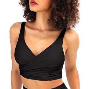 Bathing Suit Tops for Women Sexy Solid Color Wide Shoulder Bands Swim Top Detachable Padded Bra Full Coverage Swimsuit