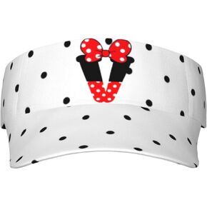 Cute Initials Sun Visor Cap for Women,Black Polka Dots Red Bow Wide Brim Sun Visor Hat Outdoor Running Golf