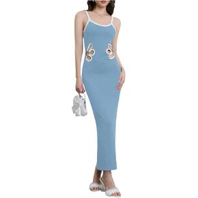 Verdusa Women's Floral Cut Out Bodycon Maxi Dress Split Backless Sleeveless Cami Dress
