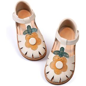 Toddler Girl Sandals with Flower, ‌Breathable Leather kids Closed Toe Sandals, Soft Rubber Non-Slip Summer Shoes for Little Girls 2-7 Years in Kuwait