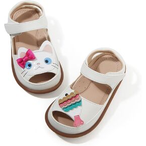Toddler Girl Sandals with Flower, ‌Breathable Leather kids Closed Toe Sandals, Soft Rubber Non-Slip Summer Shoes for Little Girls 2-7 Years