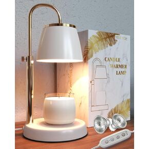 Candle Warmer Lamp with Timer & Dimmer – Adjustable Height Electric Wax Warmer for Jar Candles, Elegant White & Gold Design – Perfect for Home Decor, Gifts for Women, mom, & Candle Lovers (2 Bulbs)