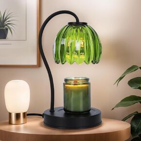 شمعة دافئة مصباح مع توقيت و dimmer ، مصباح شمعة العطر مع زجاج الخناق الأخضر جاسك ومصابيح 2 ، مصباح دافئ شمعة الجرة العتيقة ، هدية ديكور المنزل الجمالي للنساء