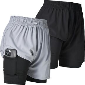 Ultra Performance Men's Athletic 2 in 1 Compression Shorts 2 Pack Mens Gym Workout Running Short’s for Men, 5 Inch Inseam