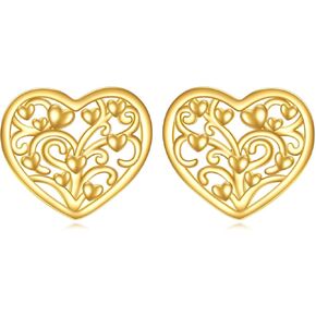 GEHN 14K Solid Gold Tree of Life Earrings Heart Tree of Life Stud Earrings Gold Jewelry Gifts for Women