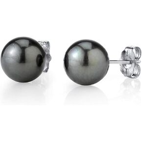 THE PEARL SOURCE 8-9mm Tahitian Real Pearl Earrings for Women - Black 14k Gold Stud Earrings | Hypoallergenic Earrings with Genuine Cultured Pearls