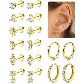 MILACOLATO 20G Hypoallergenic Flat Back Earrings Cartilage Earring Sets for Multiple Piercing Surgical Stainless Steel Earrings for Women Trendy Earring Stacks Small Huggie Hoops Flatback Stud Earrings Set
