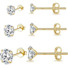MASOP VOGU 3-5mm Sterling Silver Stud Earrings Set 14K White Gold Plated Hypoallergenic Tiny Round Cut CZ Cubic Zirconia Simulated Diamond Cartilage Studs for Women Men