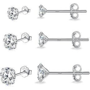 MASOP VOGU 3-5mm Sterling Silver Stud Earrings Set 14K White Gold Plated Hypoallergenic Tiny Round Cut CZ Cubic Zirconia Simulated Diamond Cartilage Studs for Women Men in Kuwait