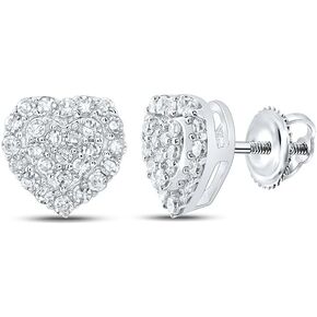 10K White Or Yellow Gold Womens Round Diamond Heart Earrings