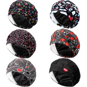 6 Pcs Satin Lined Scrub Caps Women Dental Nursing Hats Working Cap with Button and Sweatband Tie Back Hats