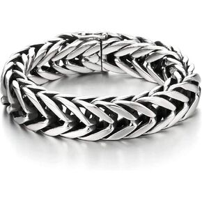 COOLSTEELANDBEYOND Masculine Style Wide Curb Chain Bracelet Stainless Steel Silver Color for Men