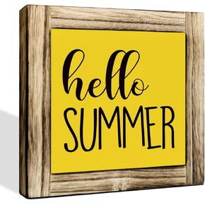 Summer Wood Signs, Hello Summer Signs, Modern Farmhouse Home Decor for Tabletop Shelf, Box Sign Wood Desk Sign Decor, Rustic Tabletop Decors, Decorative Wooden Plaque 5.9×5.9inches