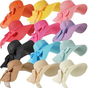 Tigeen 12 PCS WIDE WIDE BRIM Straw Hats Floppy Sun Hat قابلة للطي متعددة الألوان الصيفية شاطئ الشمس UPF 50+